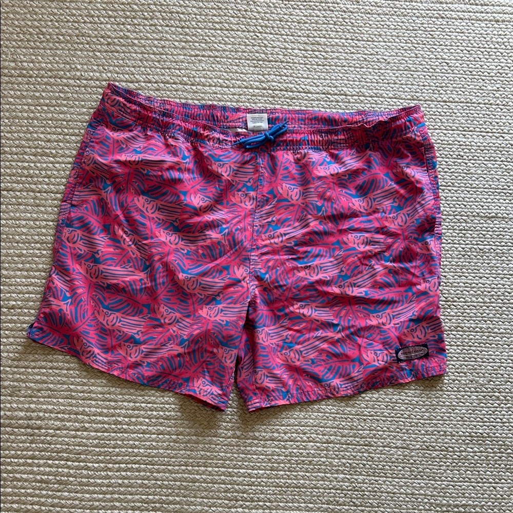 Vineyard Vines Pink and Blue Leaf Pattern Shorts